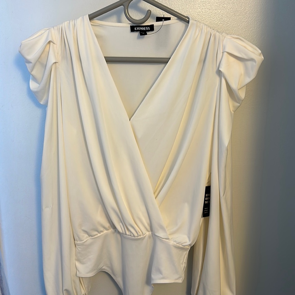 Express Cream/Ivory long sleeve thong body suit